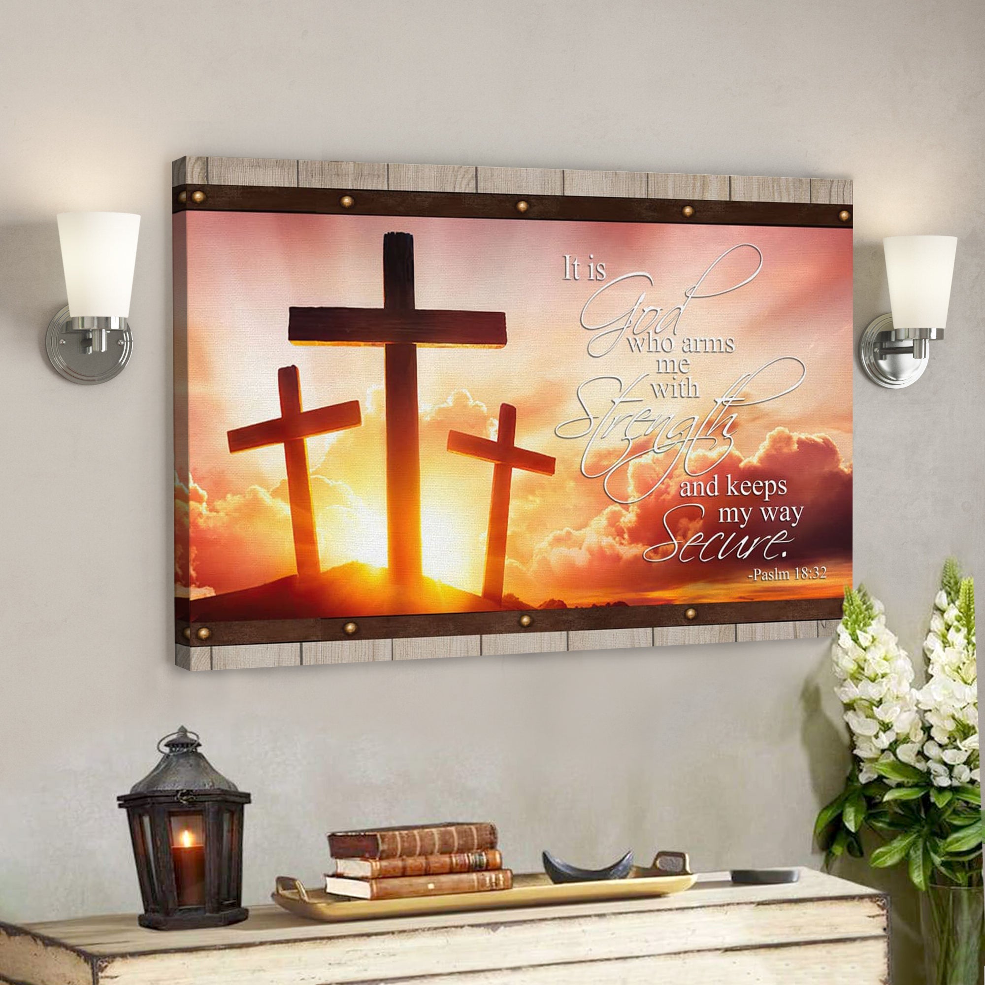 Bible Verse Canvas - God Canvas - Psalm 1832 It Is God Who Arms Me With Strength Canvas Art - Scripture Canvas Wall Art - Ciaocustom