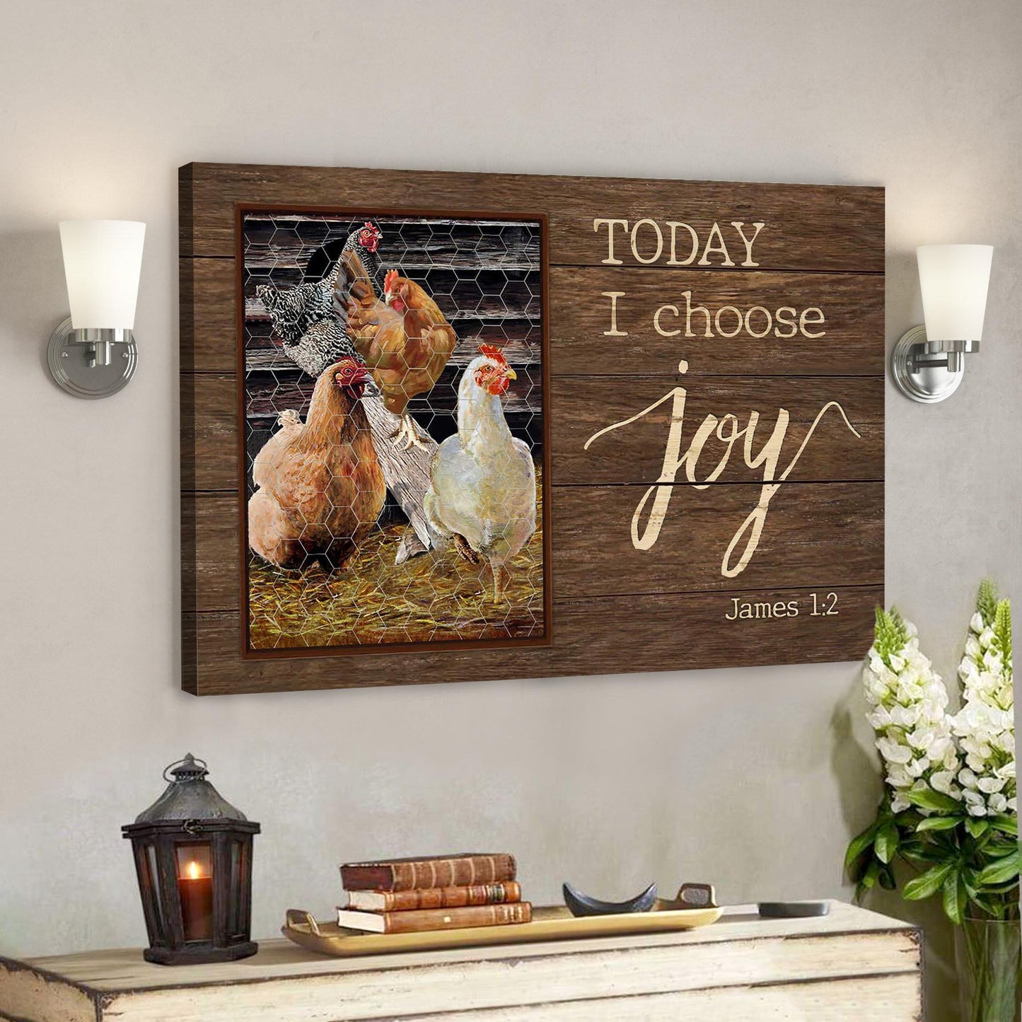 Chicken Family - Today I Choose Joy Canvas Wall Art - Bible Verse Canvas - God Canvas - Scripture Canvas Wall Art - Ciaocustom