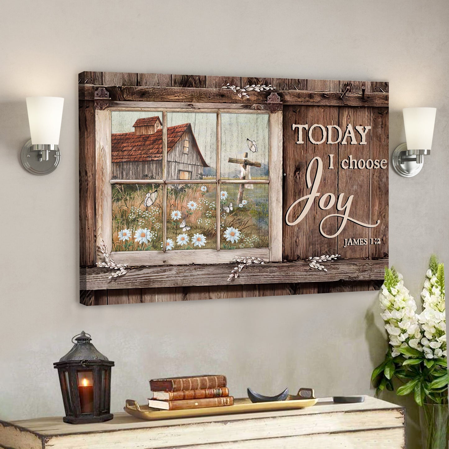 Bible Verse Canvas - God Canvas -  Window Frame - Today I Choose Joy Canvas Wall Art - Ciaocustom