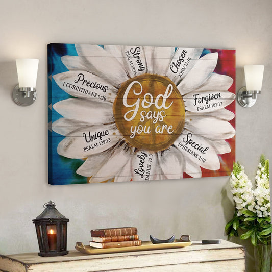 Bible Verse Wall Art Canvas - God Canvas - Colorful Daisy - God Says You Are Canvas - Ciaocustom