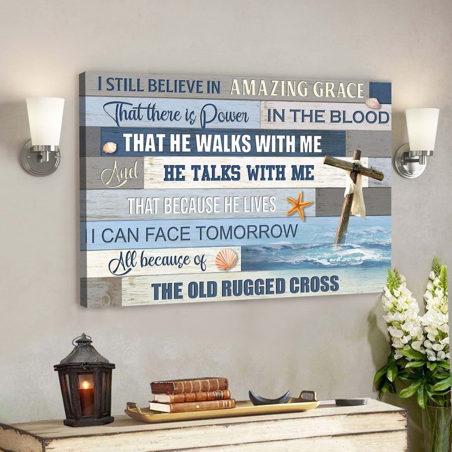 The Cross On The Ocean - I Still Believe In Amazing Grace Canvas Wall Art - Bible Verse Canvas - God Canvas - Scripture Canvas Wall Art - Ciaocustom