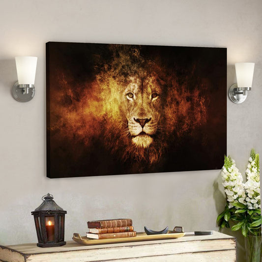 Lion Face Fire Canvas - Bible Verse Canvas - God Canvas - Scripture Canvas Wall Art - Ciaocustom