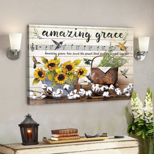Farmhouse Hummingbirds - Amazing Grace - Bible Verse Canvas - God Canvas - Scripture Canvas Wall Art - Ciaocustom