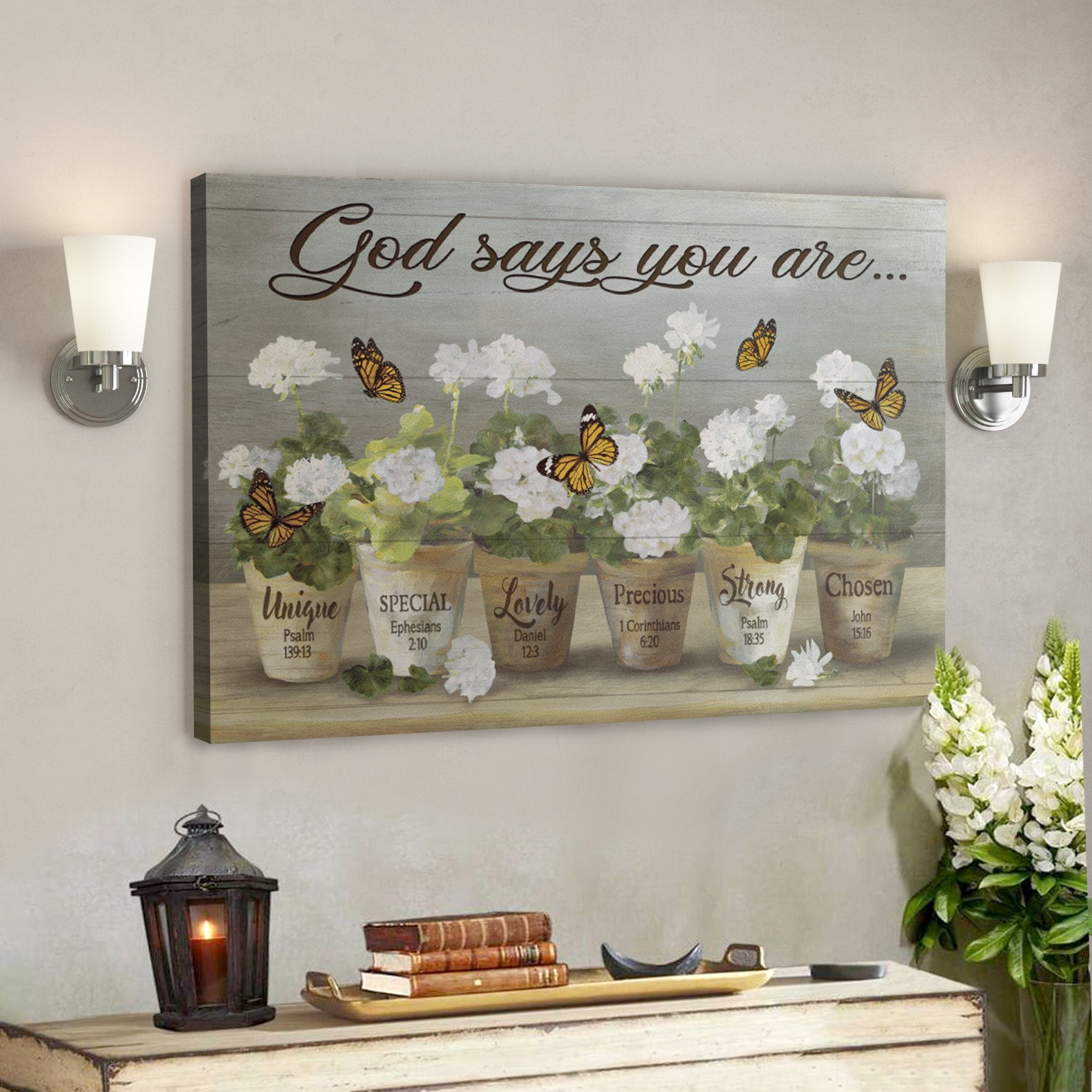 Bible Verse Wall Art Canvas - Beautiful Flower And Butterfly - God Say ...