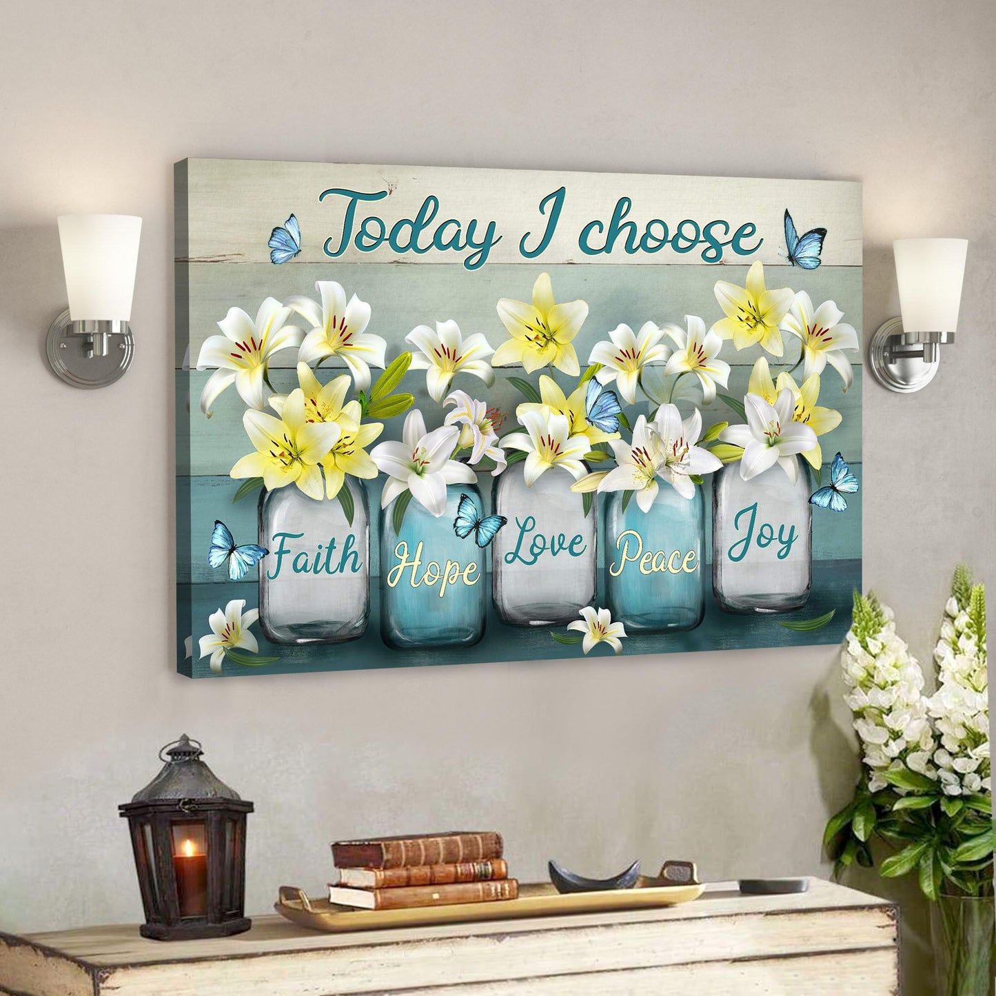 Lily In Jar - Today I Choose Joy Canvas Wall Art - Bible Verse Canvas - God Canvas - Scripture Canvas Wall Art - Ciaocustom