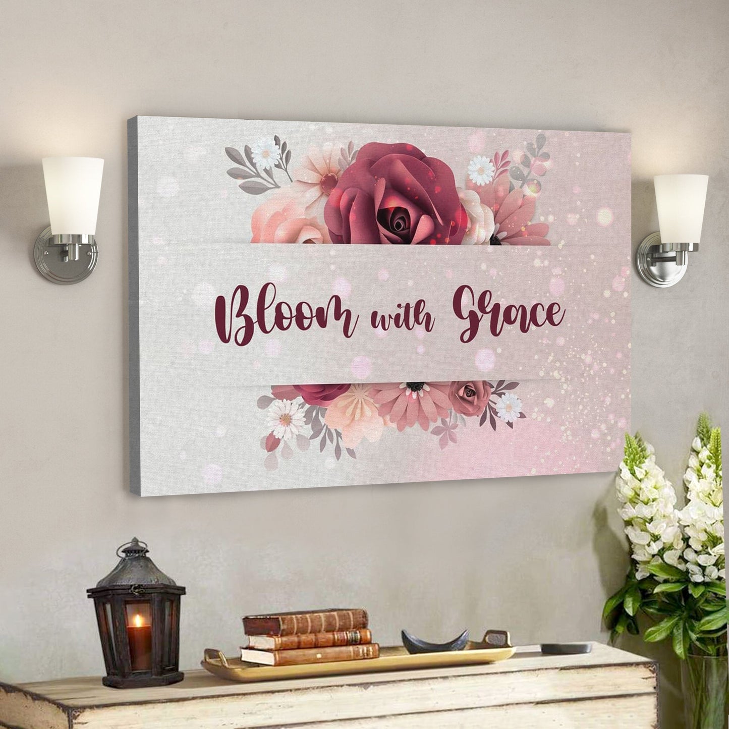 Bible Verse Canvas - God Canvas - Bloom With Grace Canvas Wall Art Canvas Wall Art - Scripture Canvas Wall Art - Ciaocustom