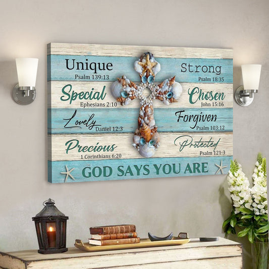God Canvas Prints - Jesus Canvas Art - God Says You Are Seashell Cross Christian Wall Art Canvas Print - Ciaocustom