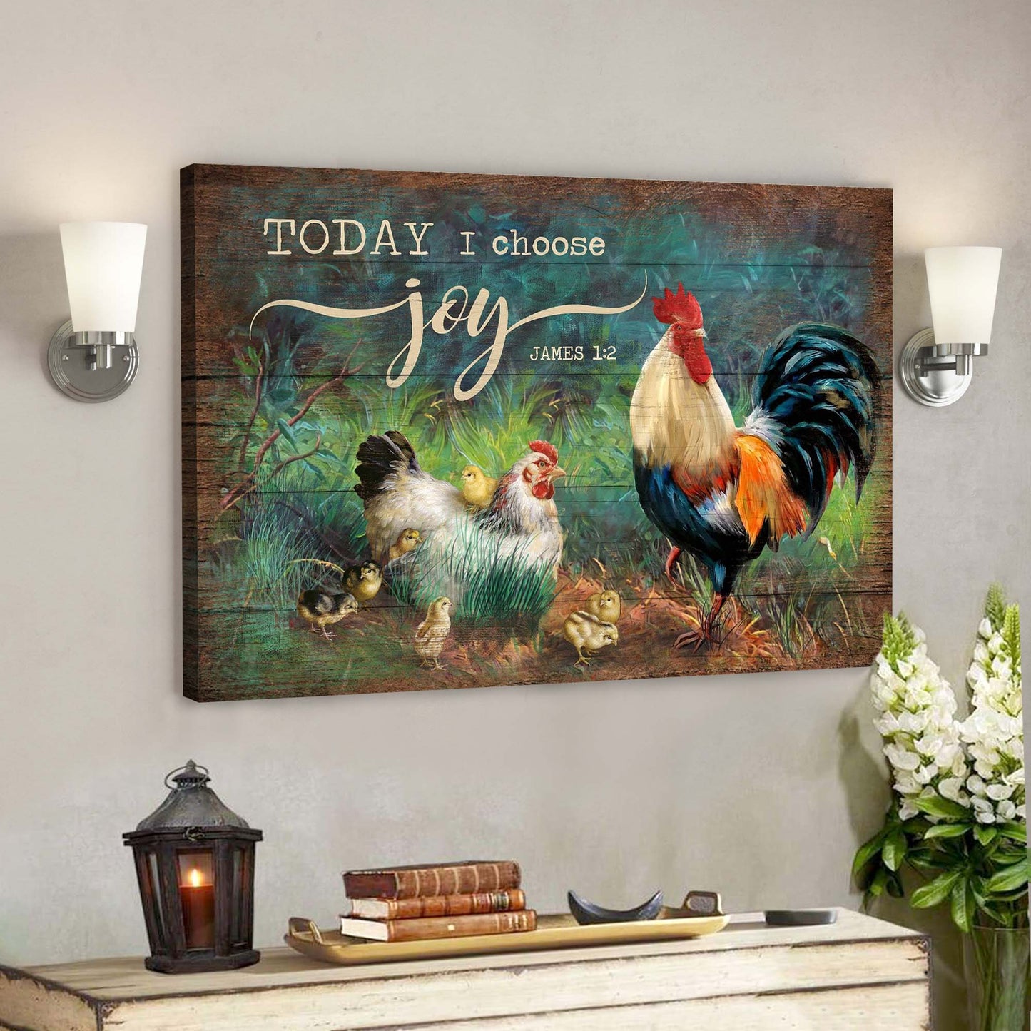 Adorable Chicken Family - Today I Choose Joy - Bible Verse Canvas - God Canvas - Scripture Canvas Wall Art - Ciaocustom