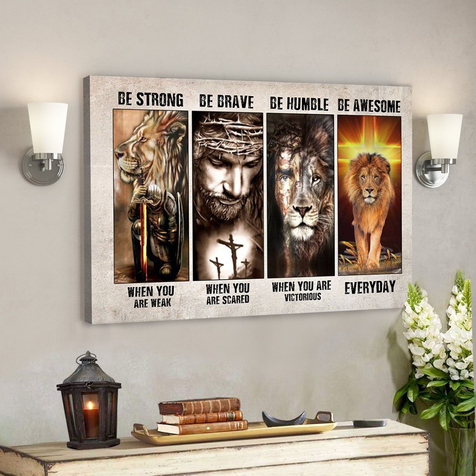 God Canvas - Bible Verse Canvas - Be Strong And Believe In God - Lion And God Canvas - Scripture Canvas - Ciaocustom