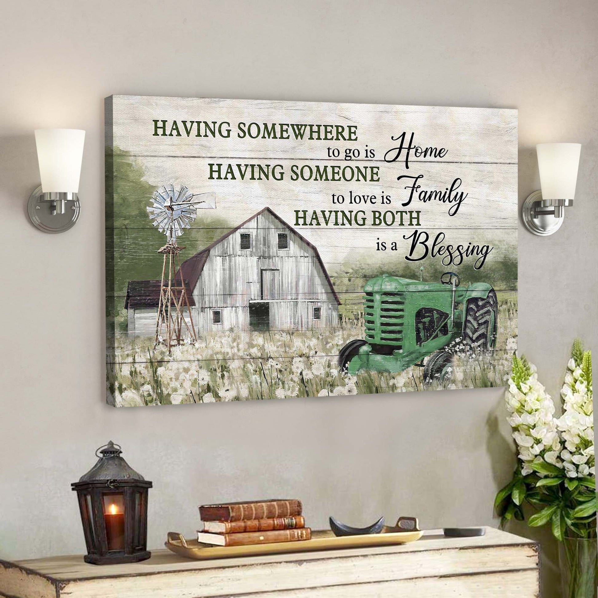 Green Tractor - Having Somewhere To Go Is Home Canvas Wall Art - Bible Verse Canvas - God Canvas - Scripture Canvas Wall Art - Ciaocustom