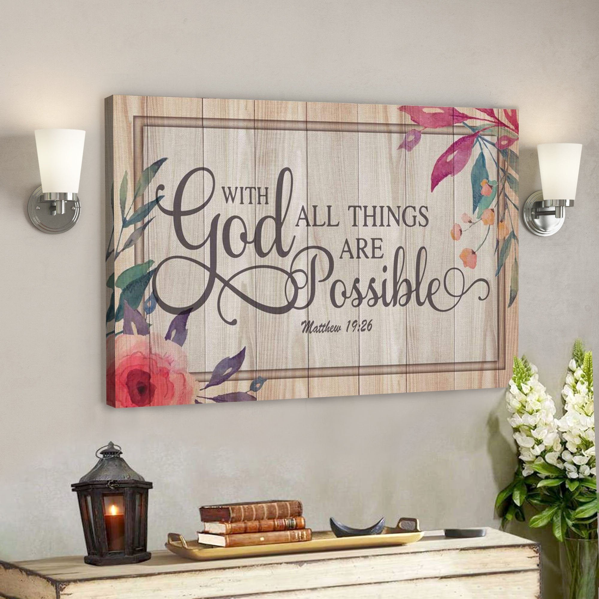 God Canvas Prints - Jesus Canvas Art - With God All Things Are Possible Matthew 1926 Bible Verse Wall Art Canvas - Ciaocustom