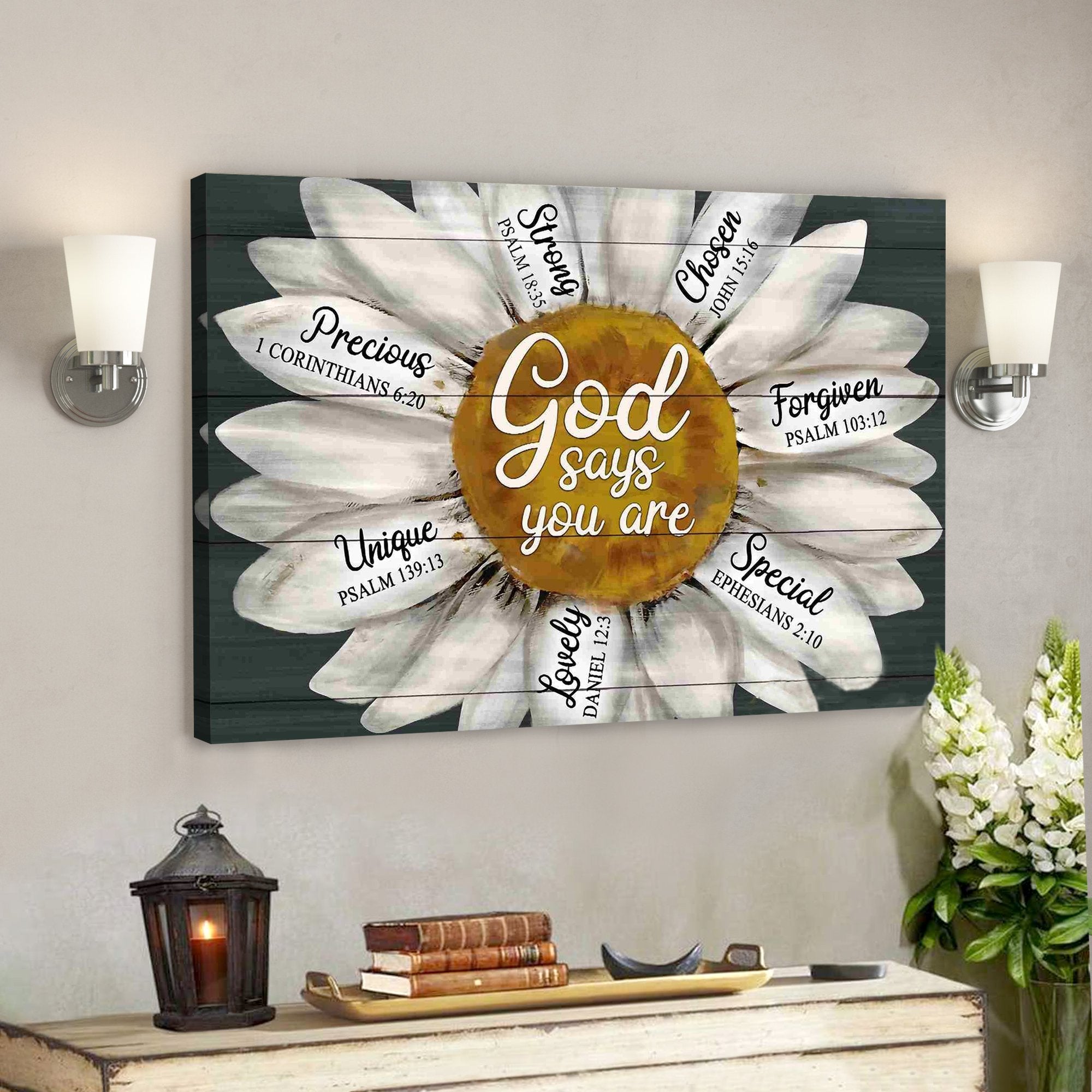 Bible Verse Wall Art Canvas - God Canvas - Daisy - God Says You Are Canvas - Ciaocustom