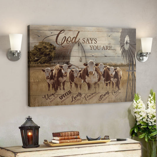 Bible Verse Wall Art Canvas - God Canvas - Cows - God Says You Are 2 Canvas - Ciaocustom