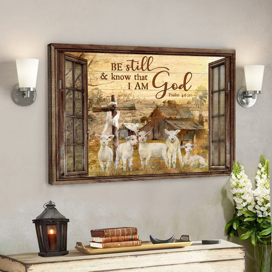 Window Frame - The Lambs - Be Still And Know That I Am God Canvas Wall Art - Bible Verse Canvas - God Canvas - Ciaocustom