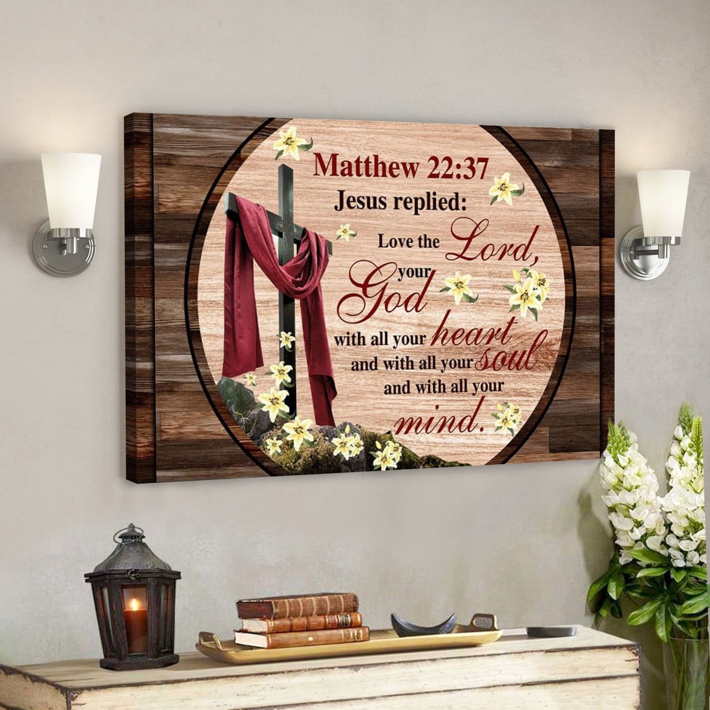 Bible Verse Canvas - God Canvas - Love The Lord Your God With All Your Heart Canvas Wall Art - Scripture Canvas Wall Art - Ciaocustom