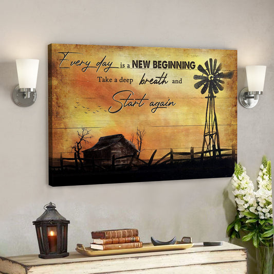 Farm Sunset Windmill - Everyday Is A New Beginning - Bible Verse Canvas - God Canvas - Scripture Canvas Wall Art - Ciaocustom