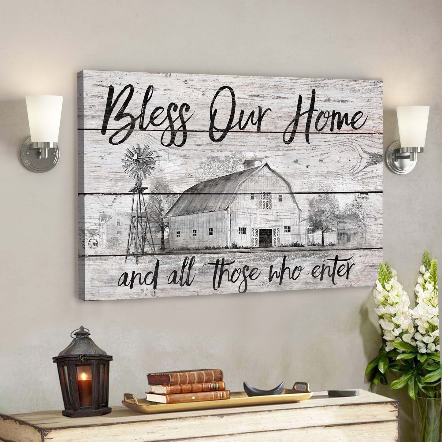 Black Sketch Farm - Bless Our Home Canvas Wall Art - Bible Verse Canvas - God Canvas - Scripture Canvas Wall Art - Ciaocustom