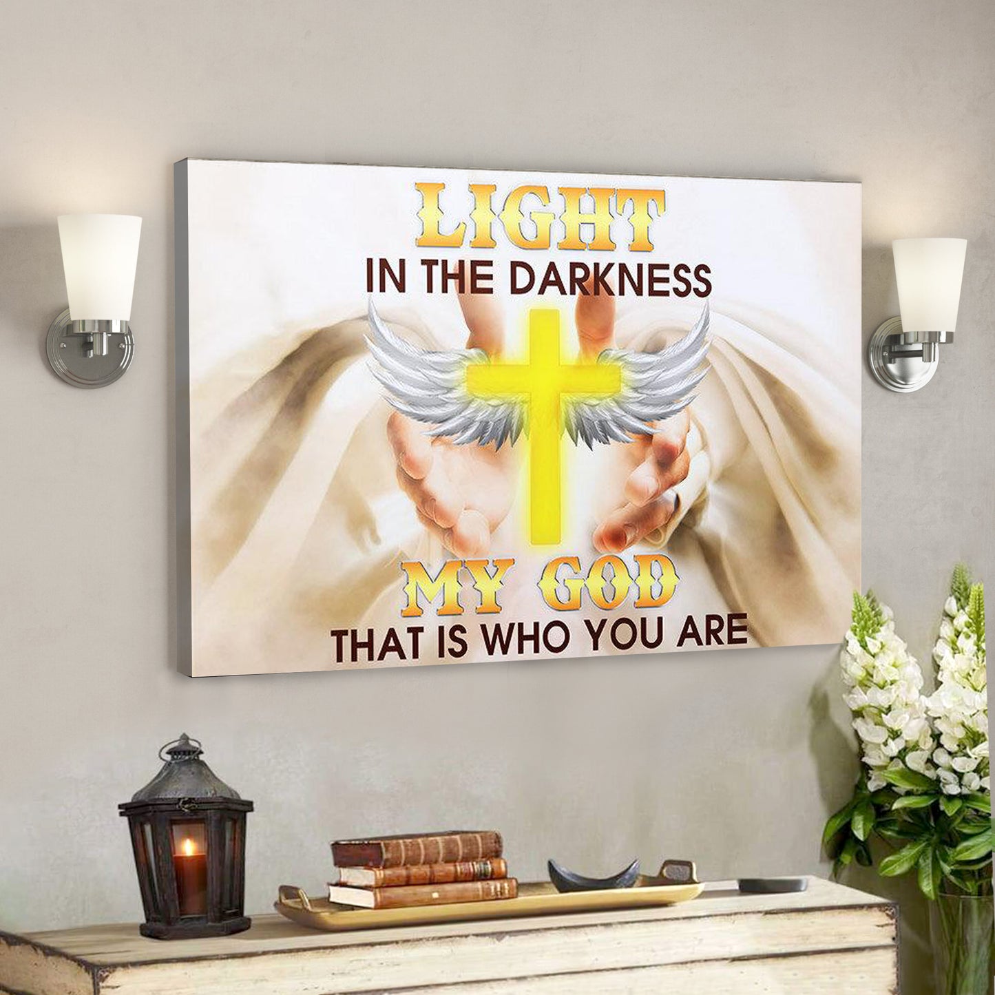 Bible Verse Canvas - God Canvas - Light In The Darkness Cross Jesus My God - Scripture Canvas Wall Art - Ciaocustom