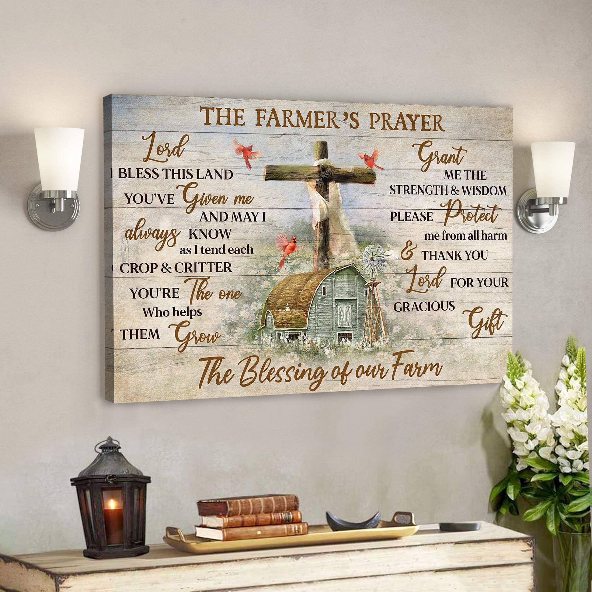 Peaceful Farm And Cardinal - The Farmer's Prayer - Bible Verse Canvas - God Canvas - Scripture Canvas Wall Art - Ciaocustom