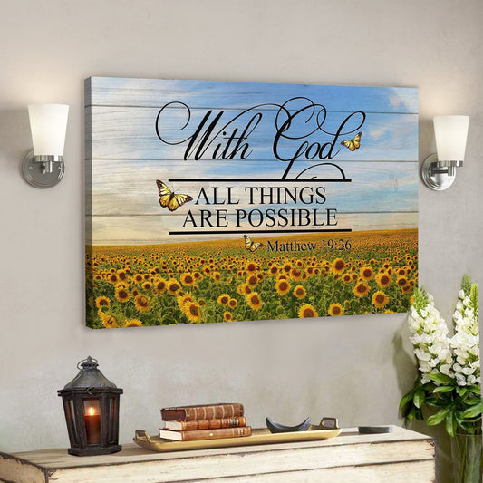 Bible Verse Canvas - God Canvas - Matthew 1926 With God All Things Are Possible Landscape Wall Art - Scripture Canvas Wall Art - Ciaocustom