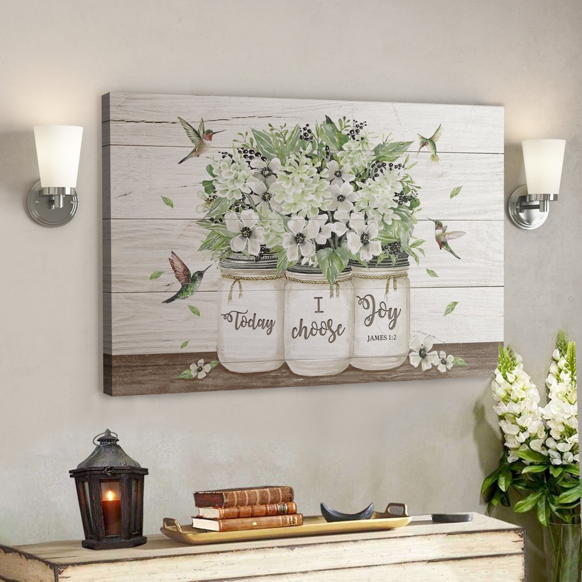 Bible Verse Wall Art Canvas - God Canvas - Flower And Hummingbird - Today I Choose Joy Canvas - Ciaocustom
