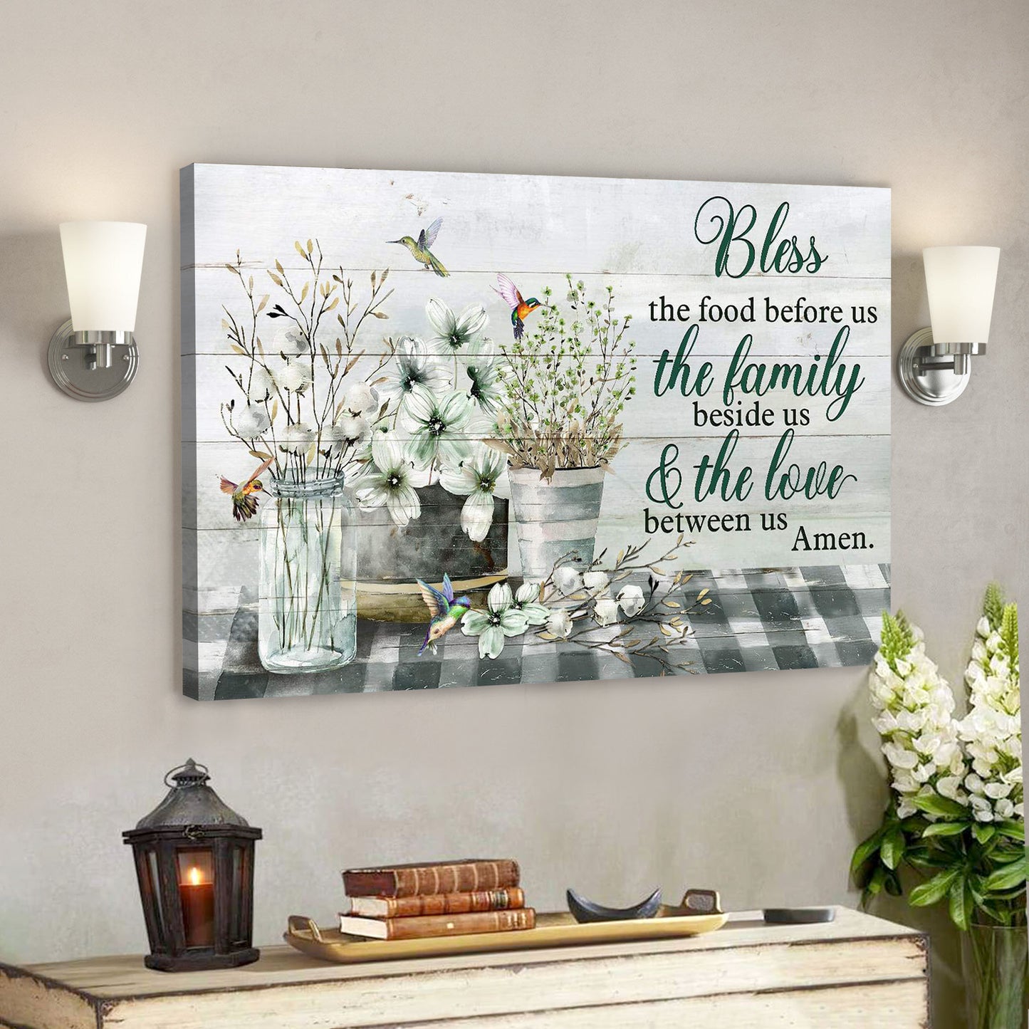 Flower Vases With Hummingbird - Bless The Food Before Us - Bible Verse Canvas - God Canvas - Scripture Canvas Wall Art - Ciaocustom