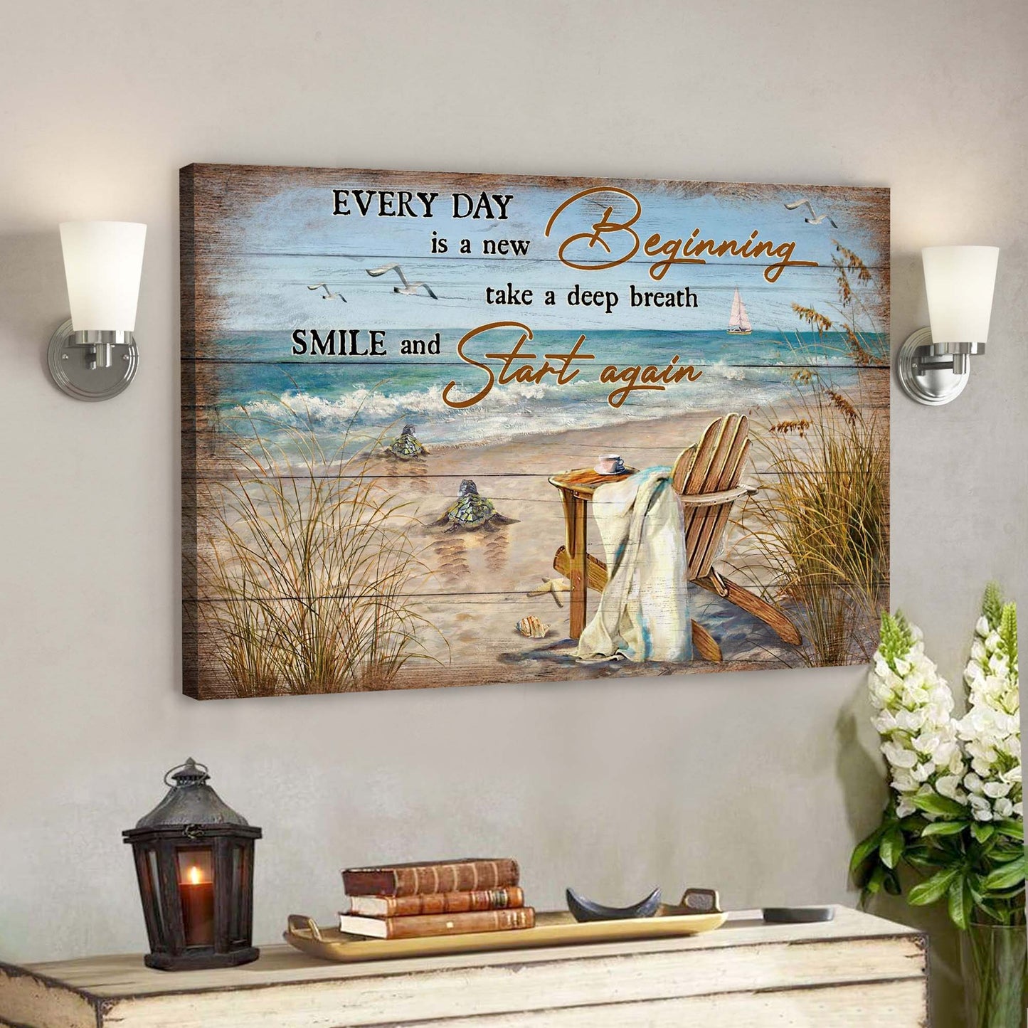 Turtle To The Beach - Every Day Is A New Beginning Canvas Wall Art - Bible Verse Canvas - God Canvas - Scripture Canvas Wall Art - Ciaocustom