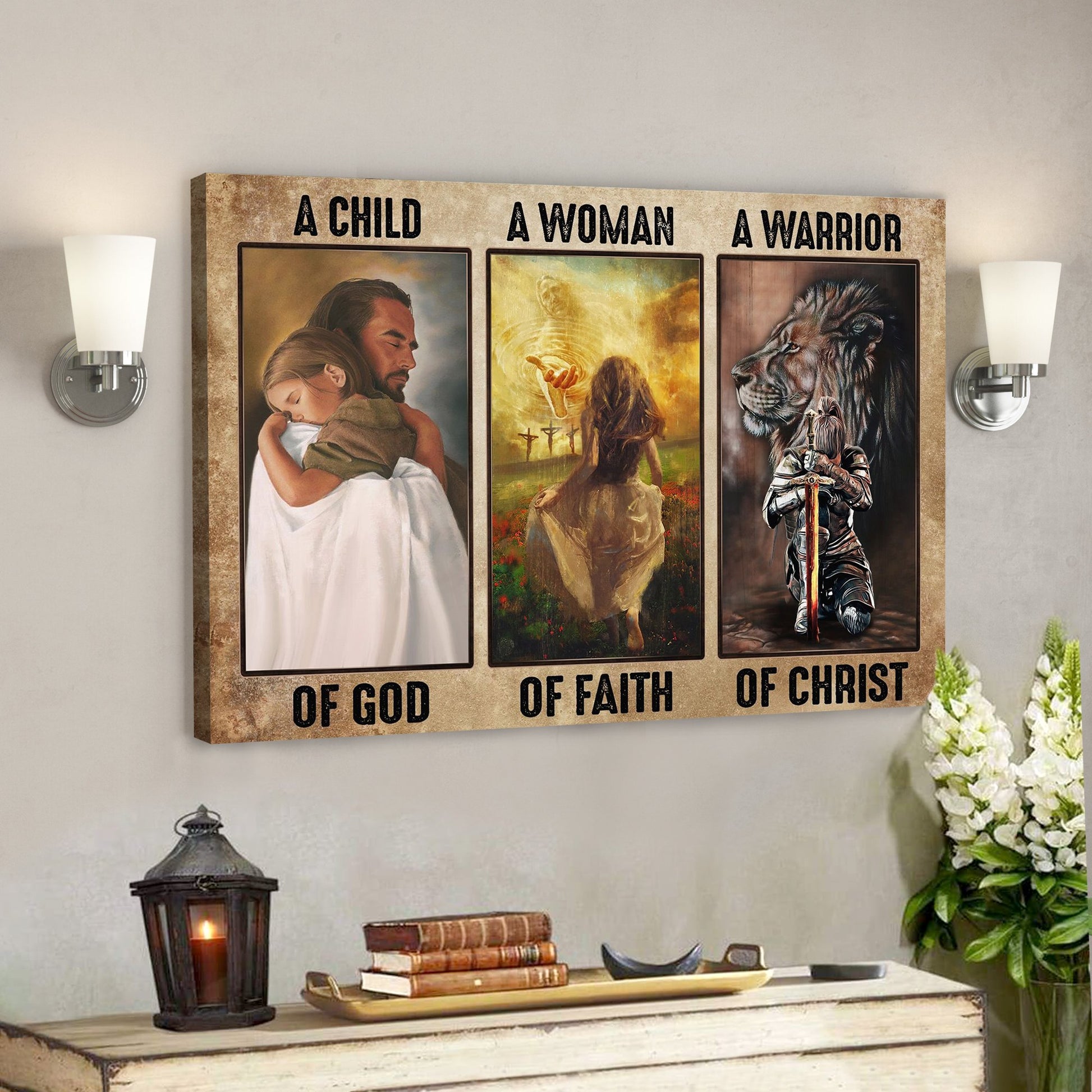Bible Verse Wall Art Canvas - God Canvas - A Child Of God A Woman Of Faith A Warrior Of Christ Canvas - Ciaocustom