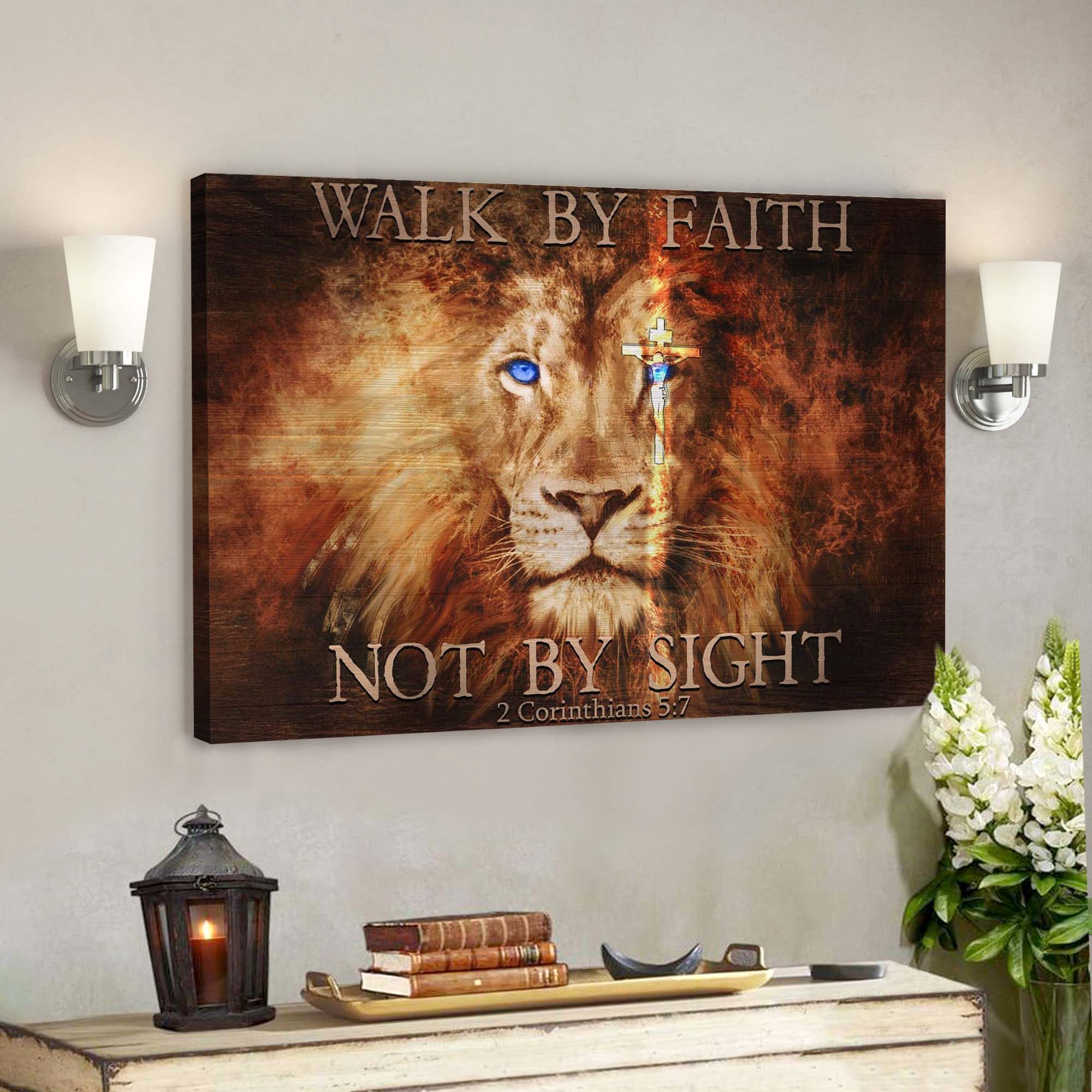 Fascinating Lion - Walk By Faith Not By Sight Jesus - Bible Verse Canvas - God Canvas - Scripture Canvas Wall Art - Ciaocustom