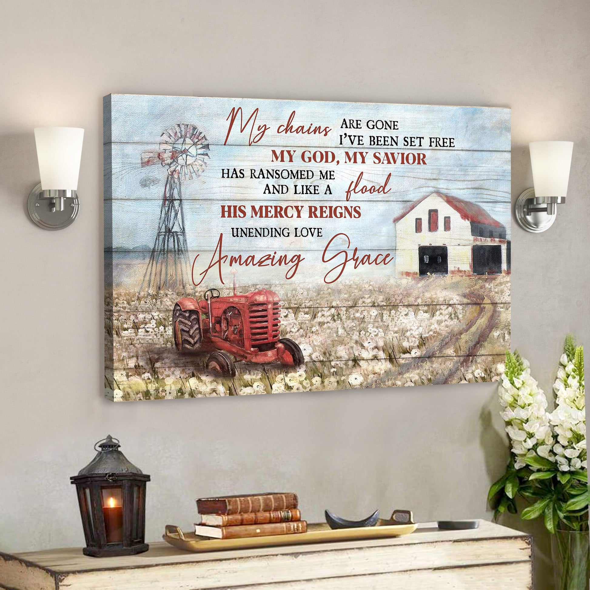 Jesus - Peaceful Farm - His Mercy Reigns Unending Love - Bible Verse Canvas - God Canvas - Scripture Canvas Wall Art - Ciaocustom