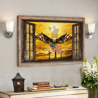 Jesus Open Arms - Bald Eagle - American Flag Wall Art Canvas - Bible Verse Canvas - God Canvas - Scripture Canvas Wall Art - Ciaocustom