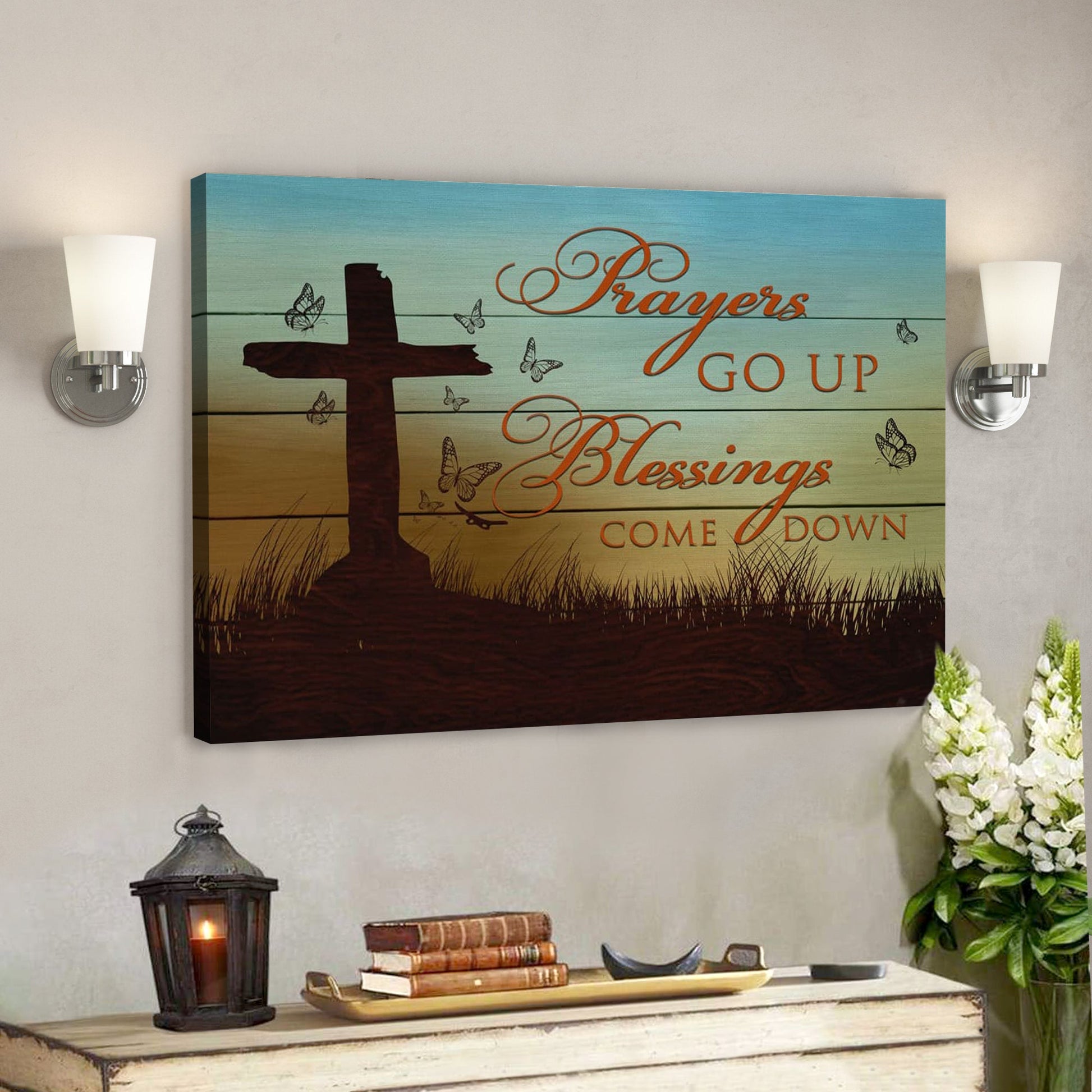 Bible Verse Canvas - God Canvas - Prayers Go Up Blessings Come Down Canvas - Scripture Canvas Wall Art - Ciaocustom