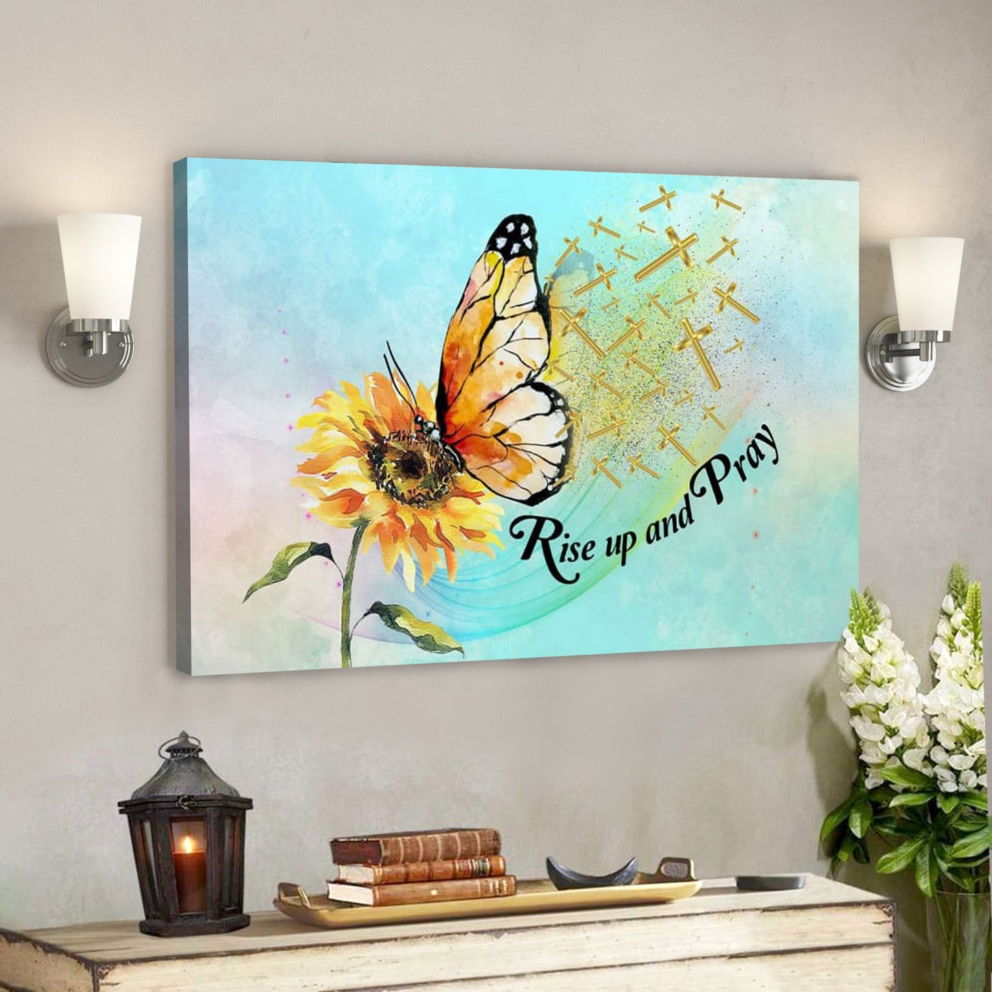 Bible Verse Canvas - God Canvas - Rise Up And Pray Butterfly Sunflower Christian Canvas Wall Art - Scripture Canvas Wall Art - Ciaocustom