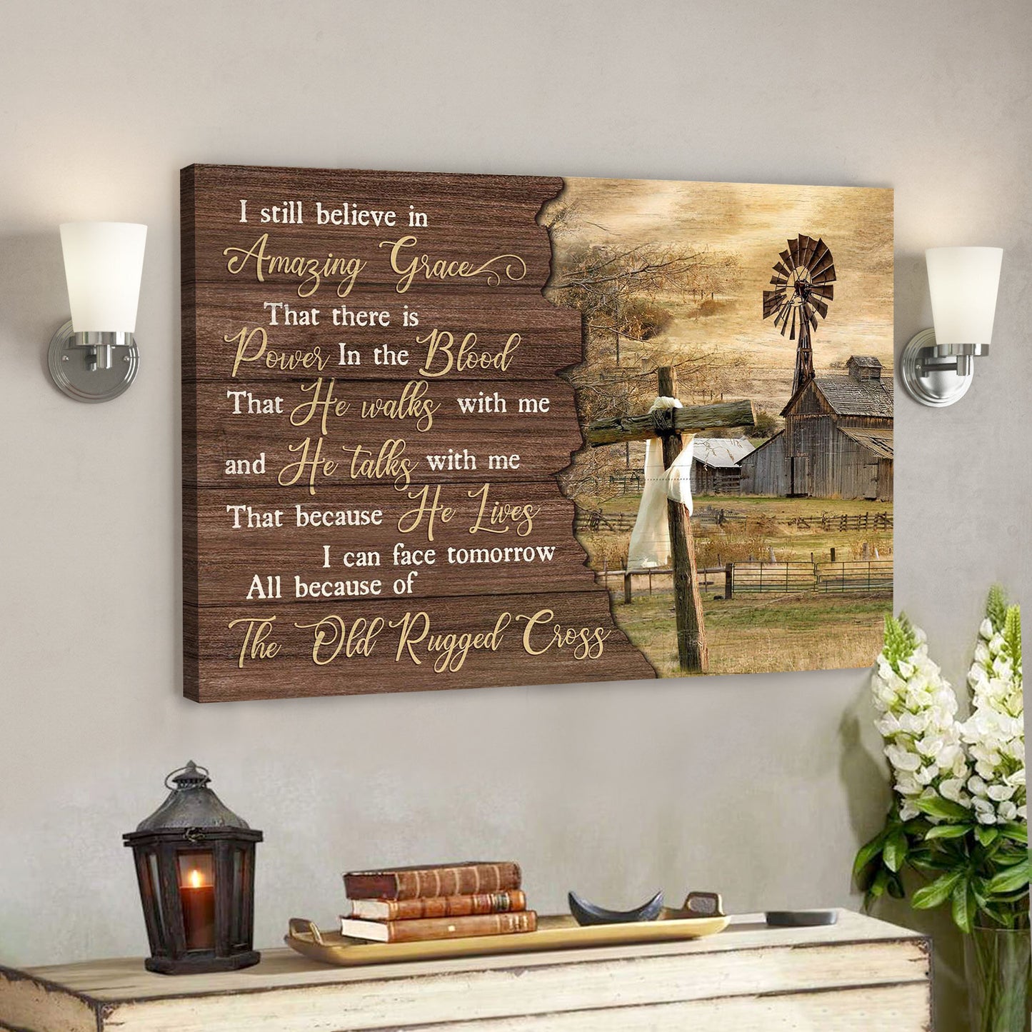 The Cross With Countryside Farm - I Still Believe In Amazing Grace - Bible Verse Canvas - Scripture Canvas Wall Art - Ciaocustom