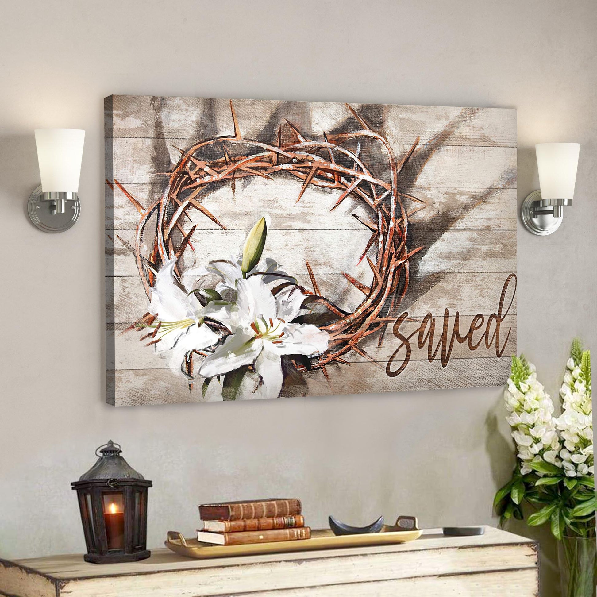 Bible Verse Canvas - God Canvas - Amazing Crown Of Thorns And Lilies Canvas Wall Art - Scripture Canvas Wall Art- Ciaocustom