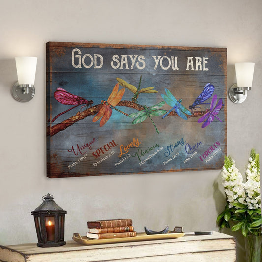 Bible Verse Wall Art Canvas - God Canvas - Dragonfly - God Says You Are Canvas - Ciaocustom