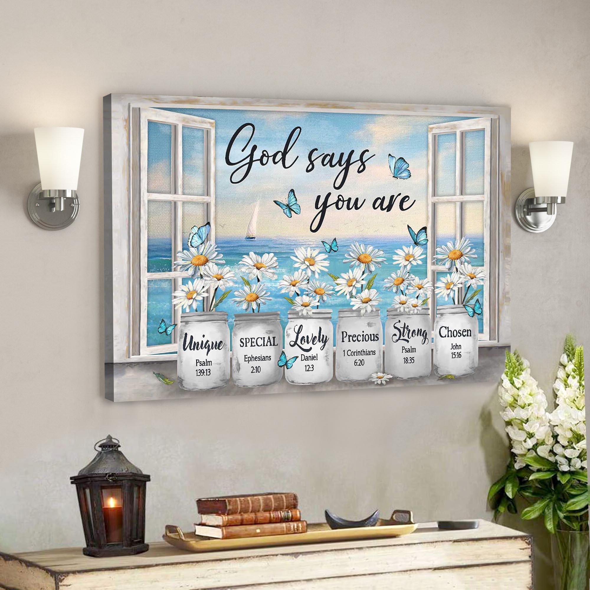 Bible Verse Canvas - God Canvas - Daisy Flower By The Window - God Says You Are Canvas Wall Art - Ciaocustom