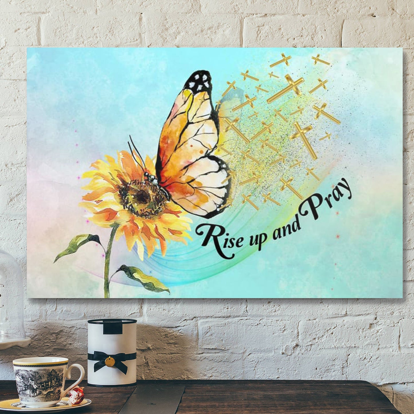 Bible Verse Canvas - Rise Up And Pray Butterfly Sunflower Christian Canvas Wall Art - Scripture Canvas Wall Art - Ciaocustom