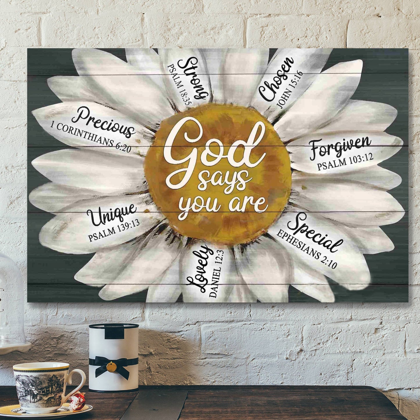 Bible Verse Wall Art Canvas - Daisy - God Says You Are Canvas - Ciaocustom