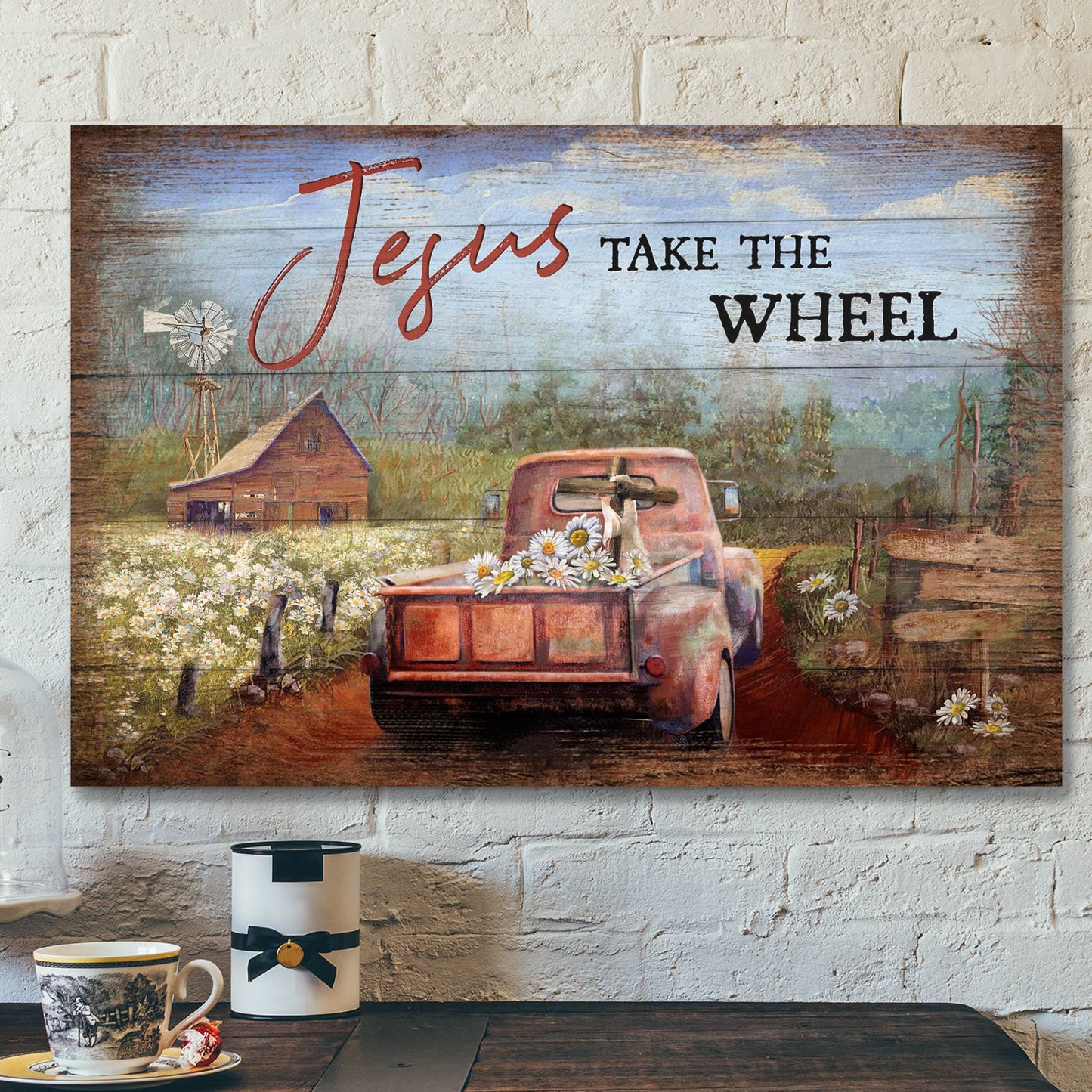 Truck On Farm - Jesus Take The Wheel - Bible Verse Canvas - Scripture Canvas Wall Art - Ciaocustom