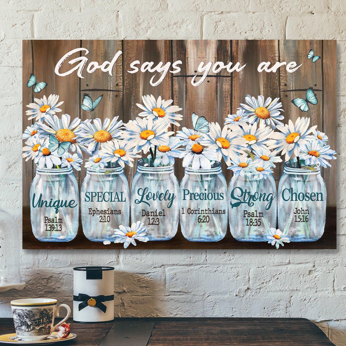 Daisy Flower In Glass Jar - God Says You Are Canvas Wall Art - Bible Verse Canvas - Scripture Canvas Wall Art - Ciaocustom