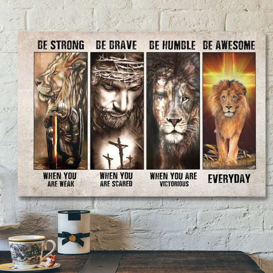 God Canvas - Bible Verse Canvas - Be Strong And Believe In God - Lion And God Canvas - Scripture Canvas - Ciaocustom