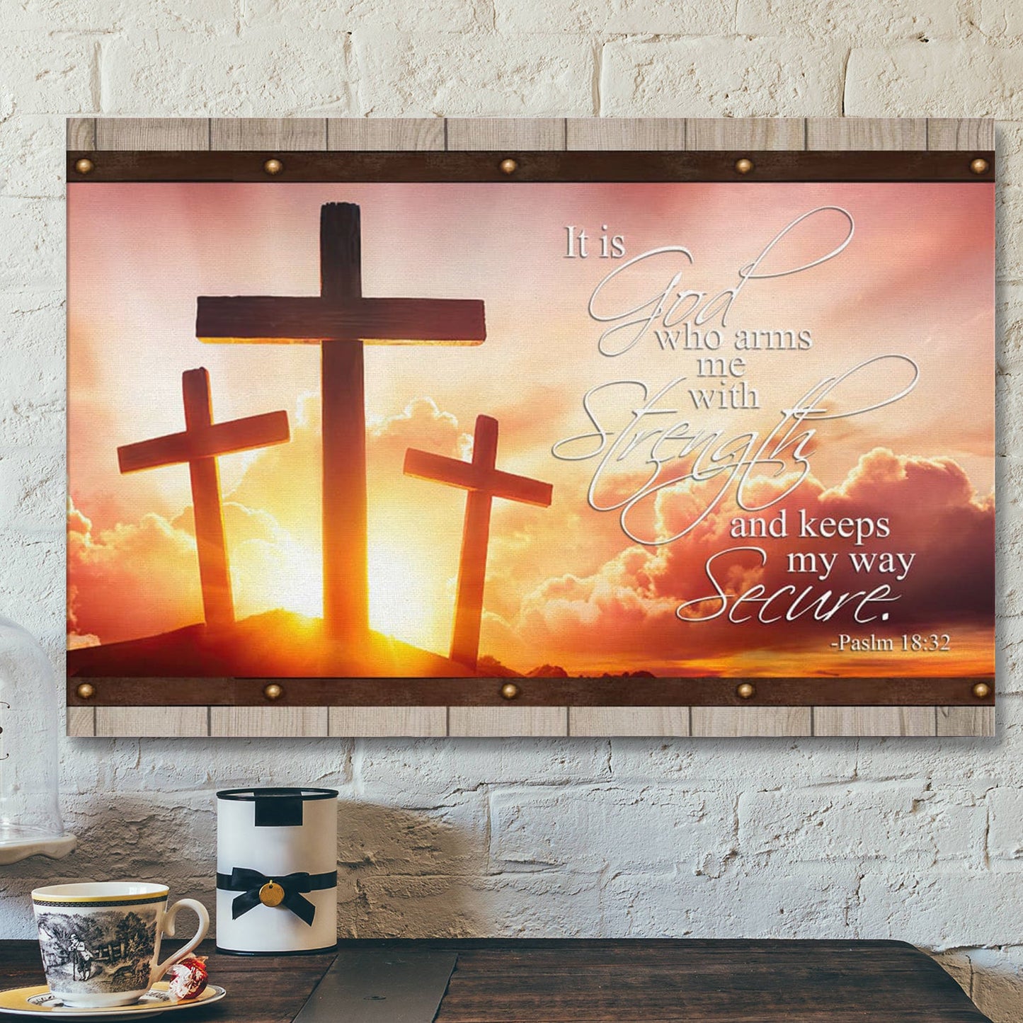 Bible Verse Canvas - Psalm 1832 It Is God Who Arms Me With Strength Canvas Art - Scripture Canvas Wall Art - Ciaocustom