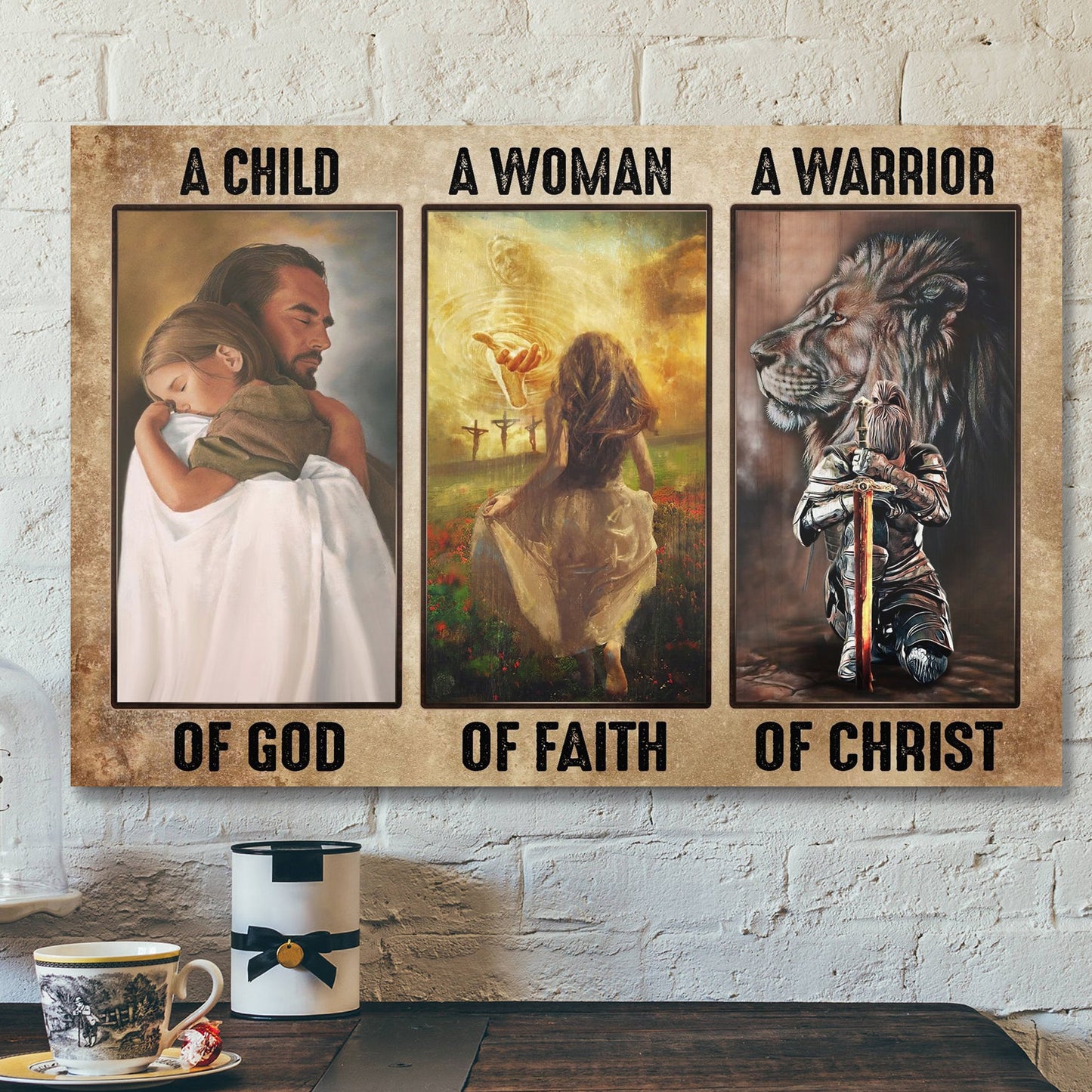 Bible Verse Wall Art Canvas - A Child Of God A Woman Of Faith A Warrior Of Christ Canvas - Ciaocustom