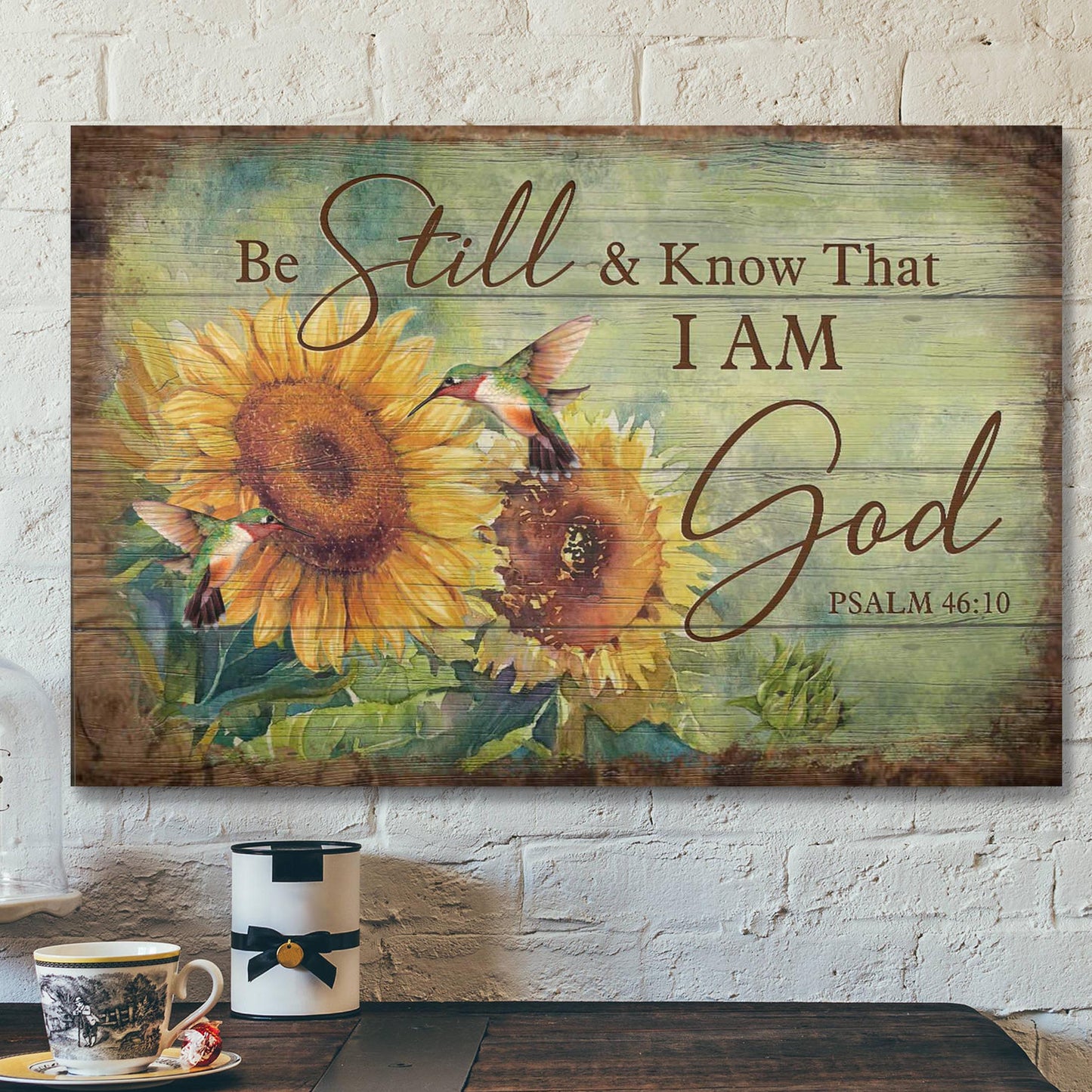 Sunflower And Hummingbird - Be Still And Know That I Am God Canvas Wall Art - Bible Verse Canvas - Scripture Canvas Wall Art - Ciaocustom