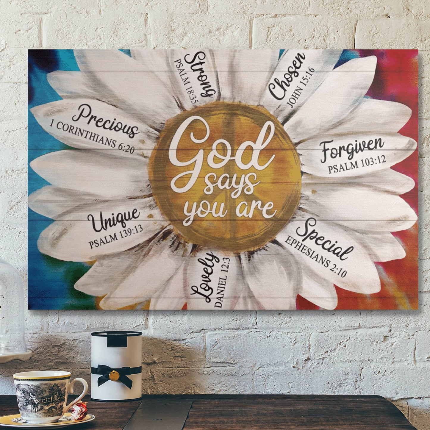 Bible Verse Wall Art Canvas - Colorful Daisy - God Says You Are Canvas - Ciaocustom