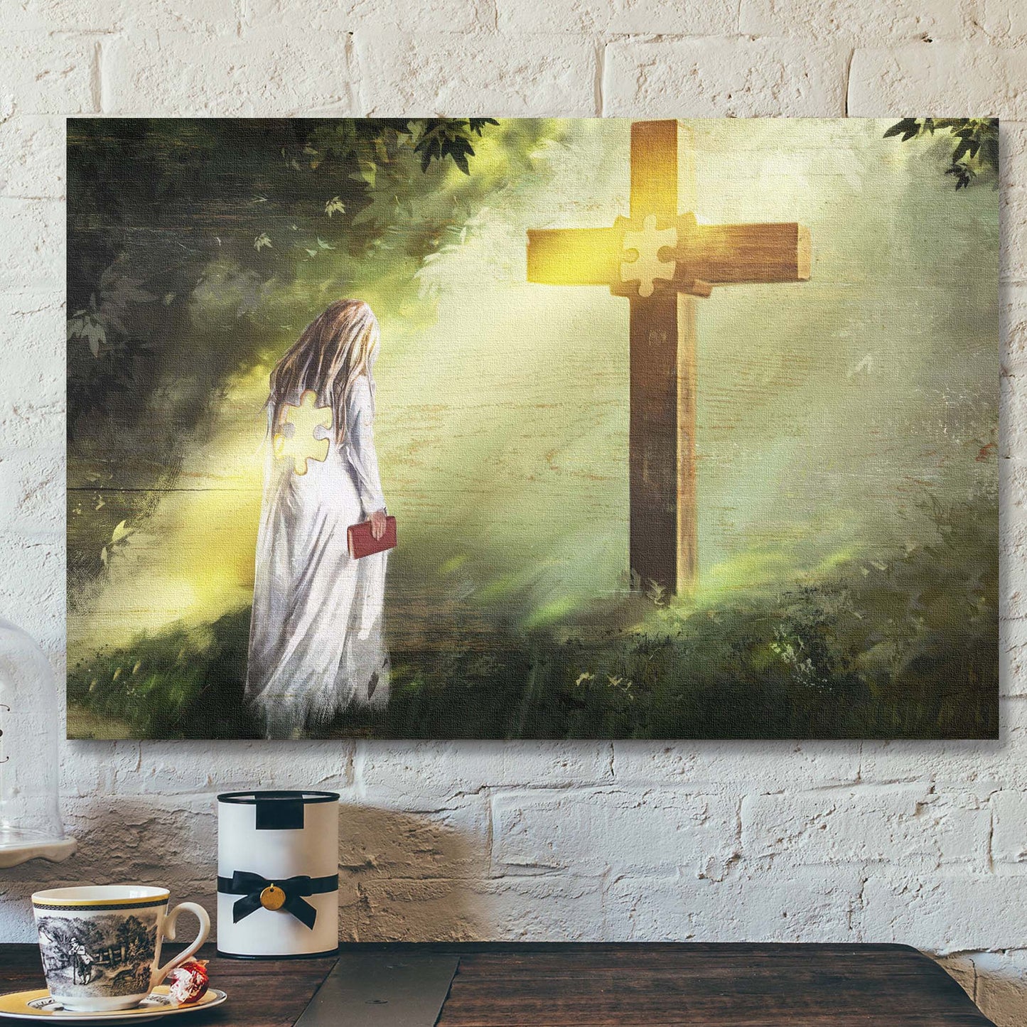 Girl Bowing Before Cross Canvas Wall Art - Bible Verse Canvas - Scripture Canvas Wall Art - Ciaocustom