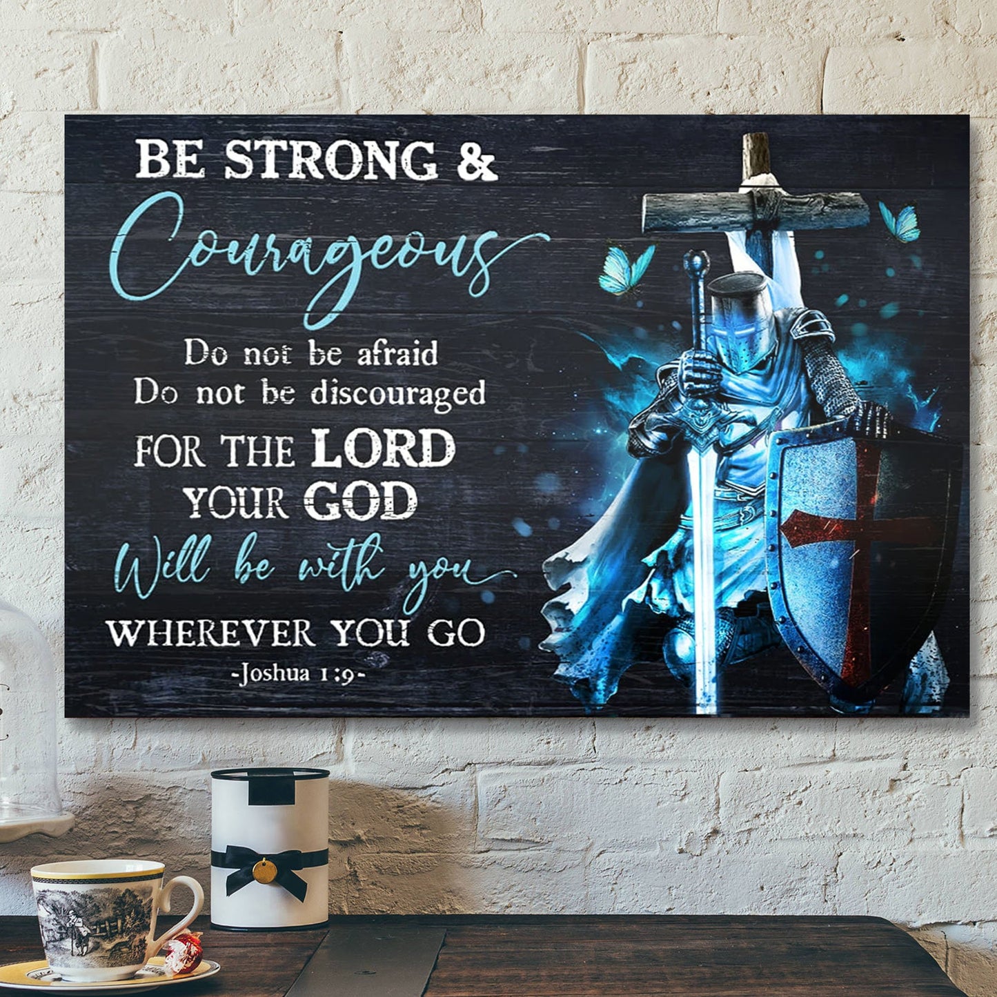 Jesus Landscape Canvas Print - God Wall Art - Warrior And Wooden Cross - Your God Will Be With You Wherever You Go - Ciaocustom