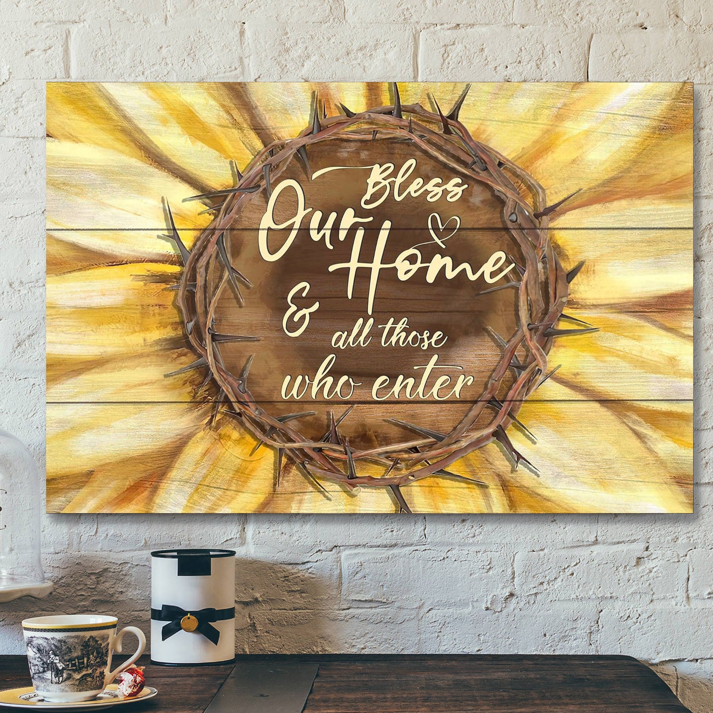 Sunflower - Bless Our Home & All Those Who Enter - Bible Verse Canvas - Scripture Canvas Wall Art - Ciaocustom