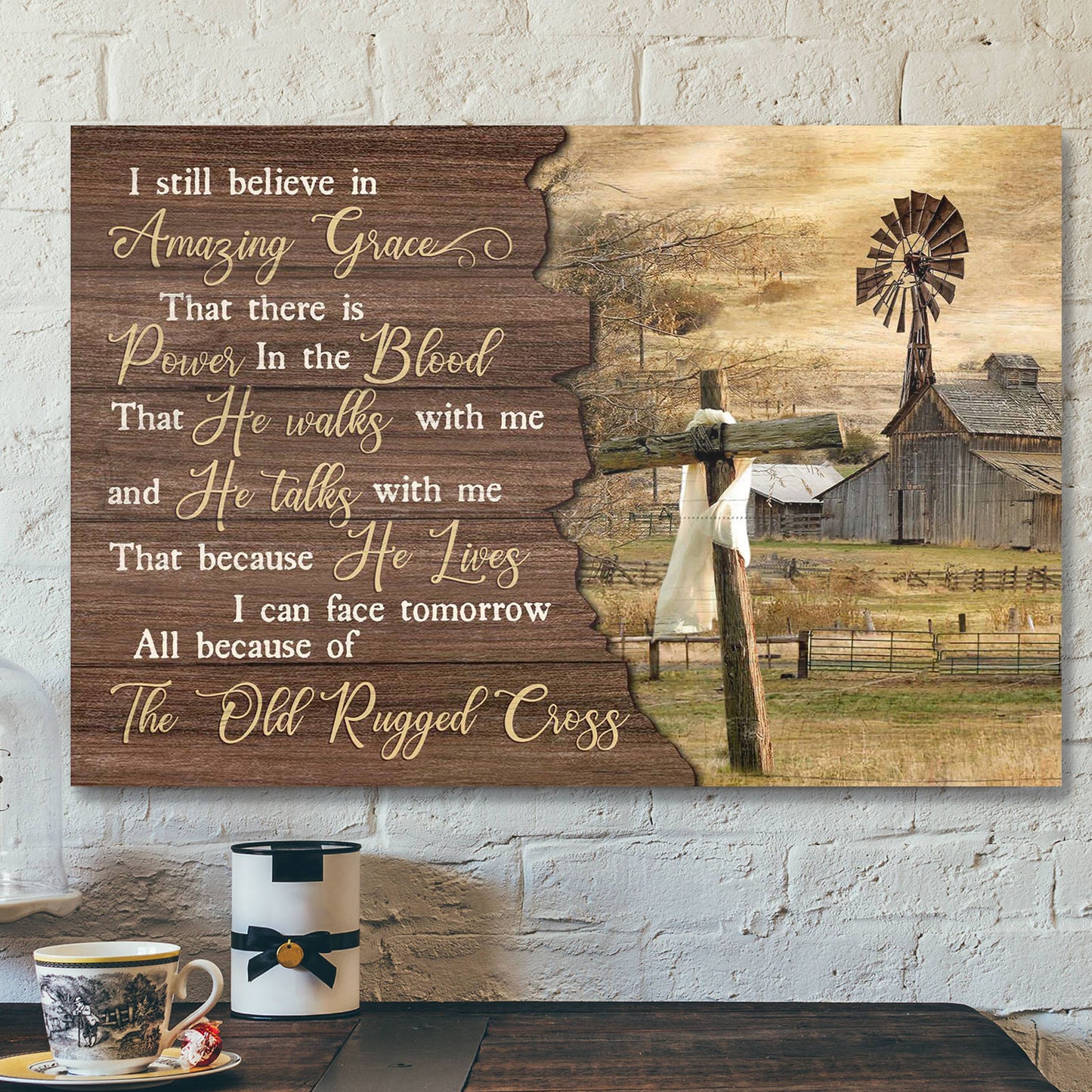 The Cross With Countryside Farm - I Still Believe In Amazing Grace - Bible Verse Canvas - Scripture Canvas Wall Art - Ciaocustom